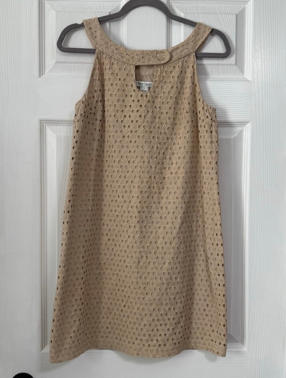 White House Black Market Women's Cotton Beige Embroidered Eyelet Dress Size 0